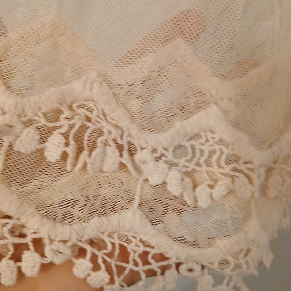 Tan Asymmetrical Ruffled Blouse with Sheer Embellishments - Picture 8 of 11